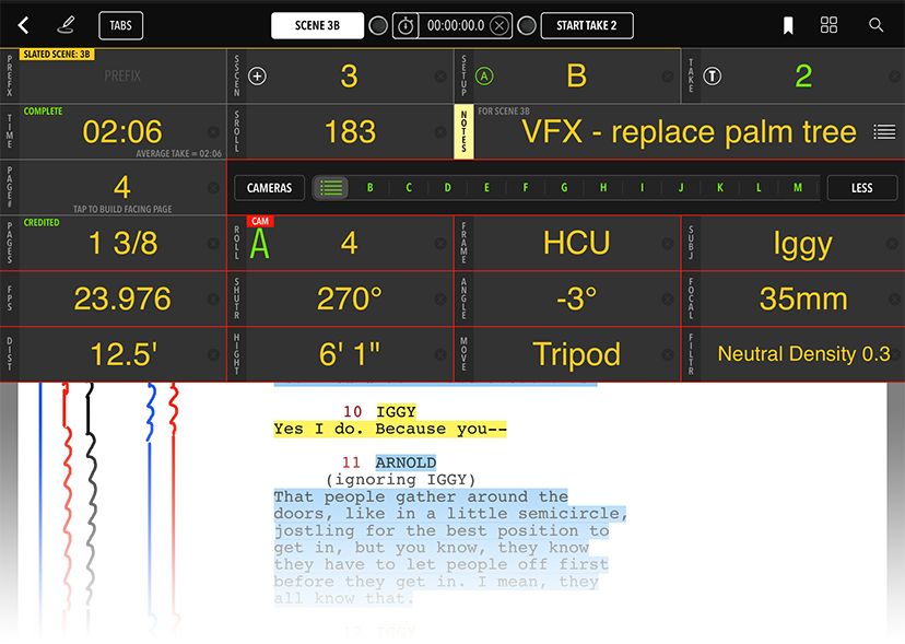 Image: MovieSlate 8 Script Dept Data Screen