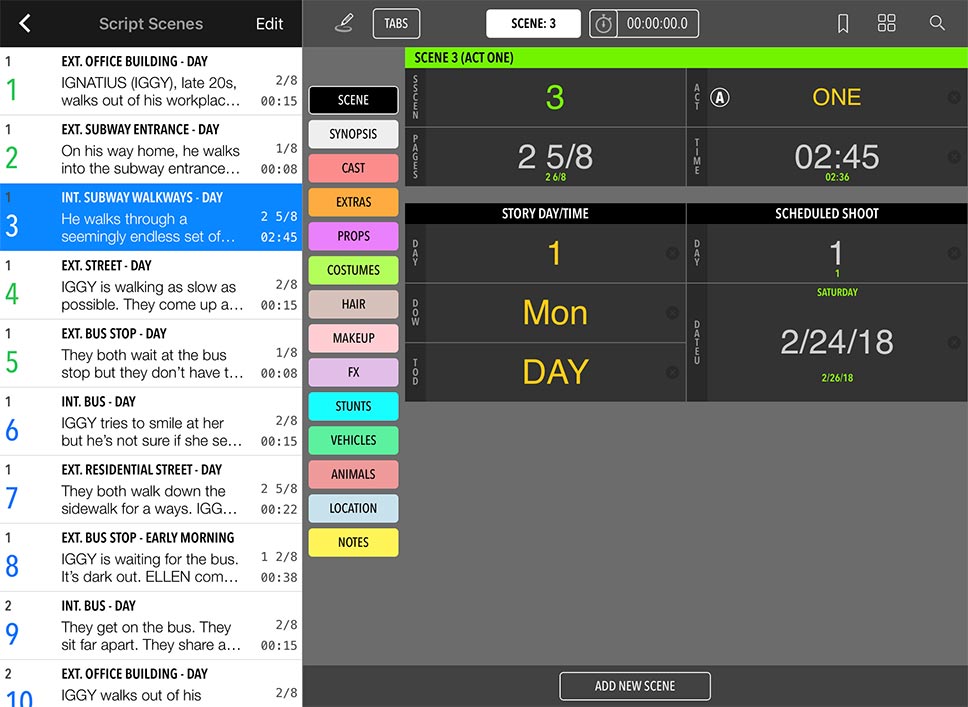 Image: MovieSlate Script Breakdown Tool