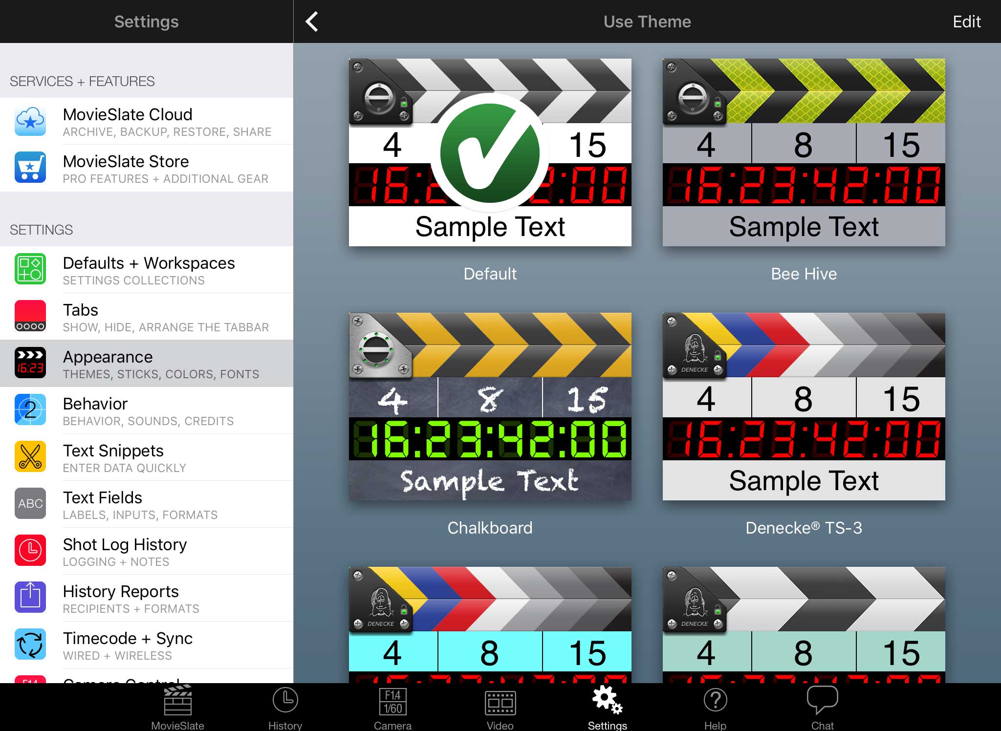 Screenshot: MovieSlate screen