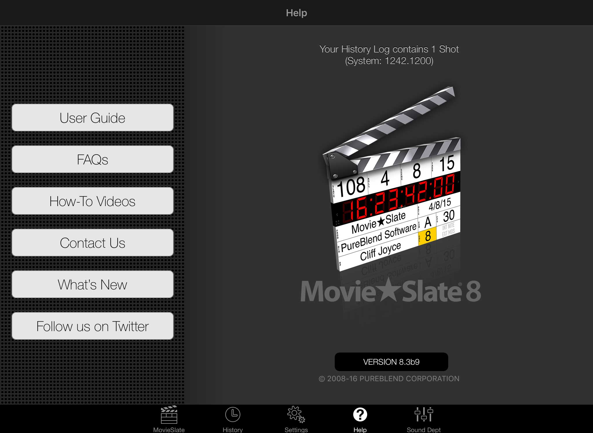 Screenshot: MovieSlate screen