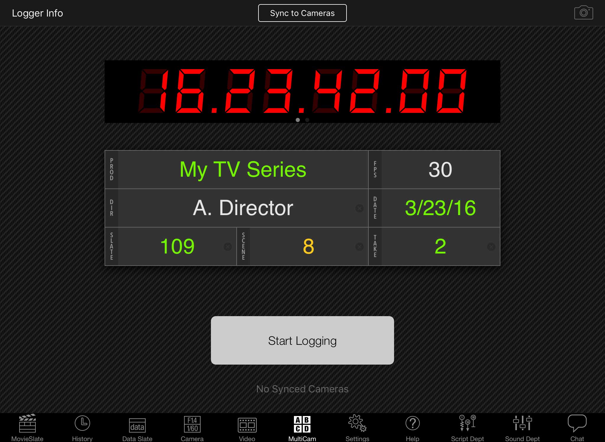 Screenshot: MovieSlate screen