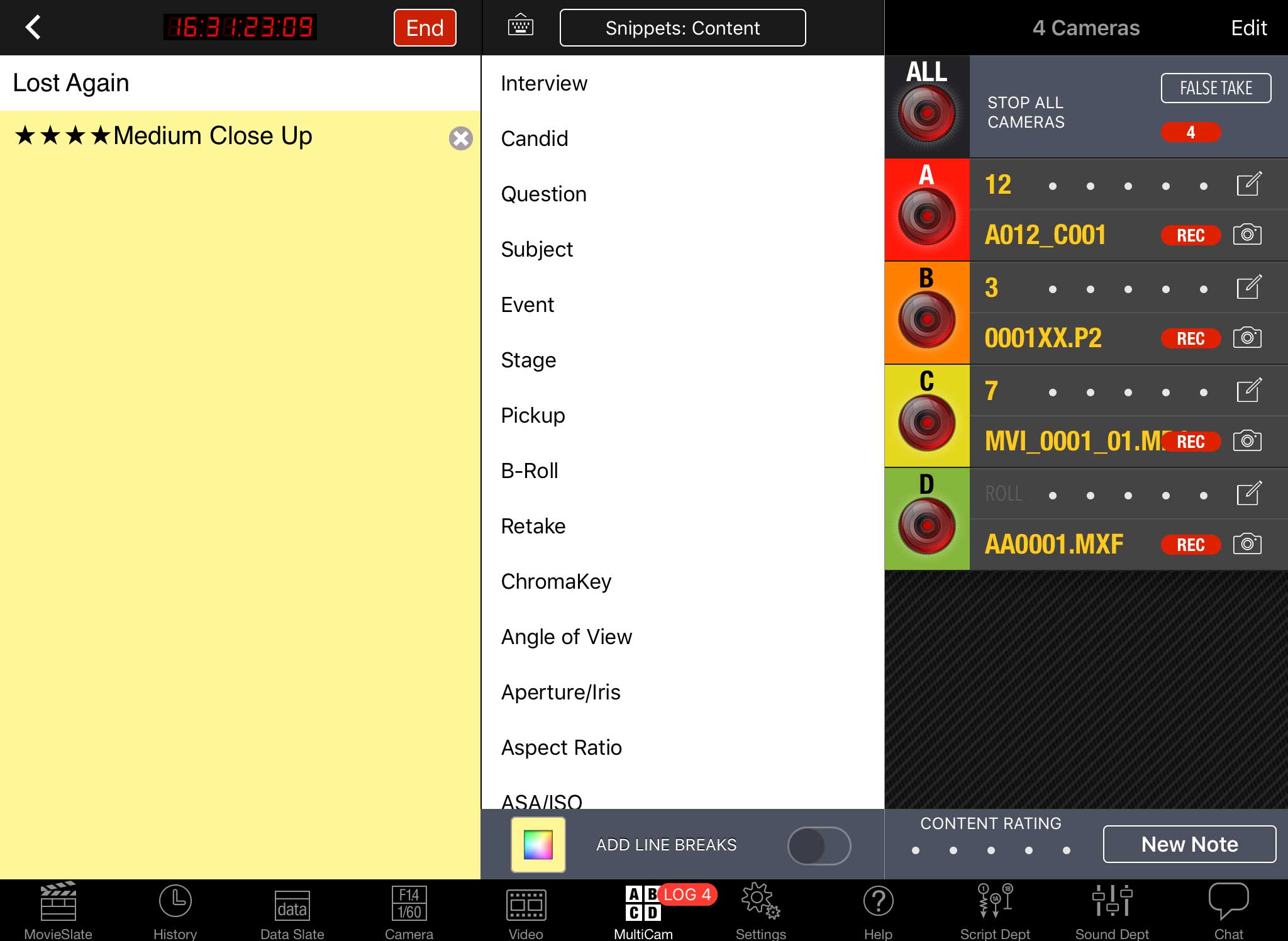 Screenshot: MovieSlate screen