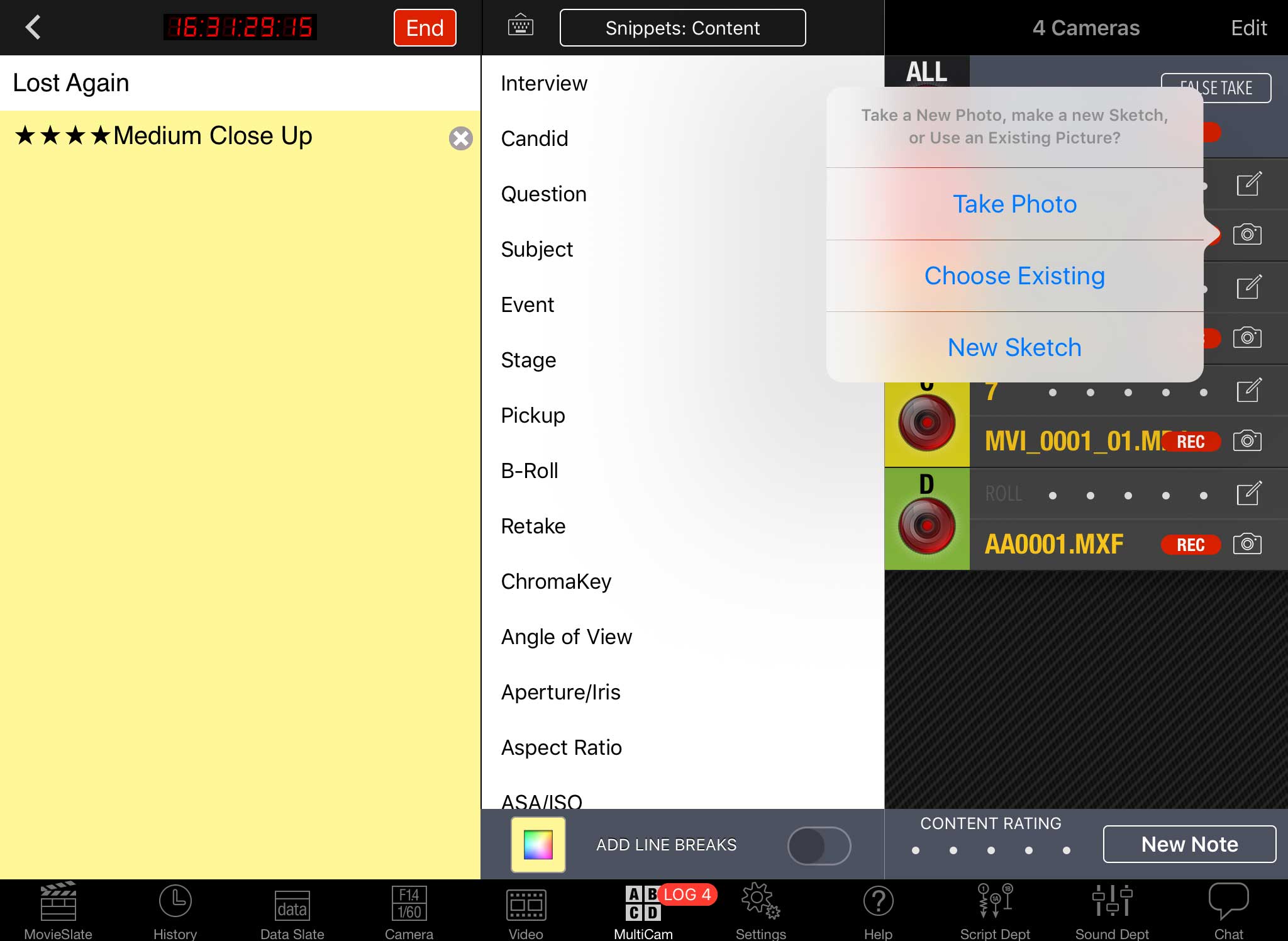 Screenshot: MovieSlate screen