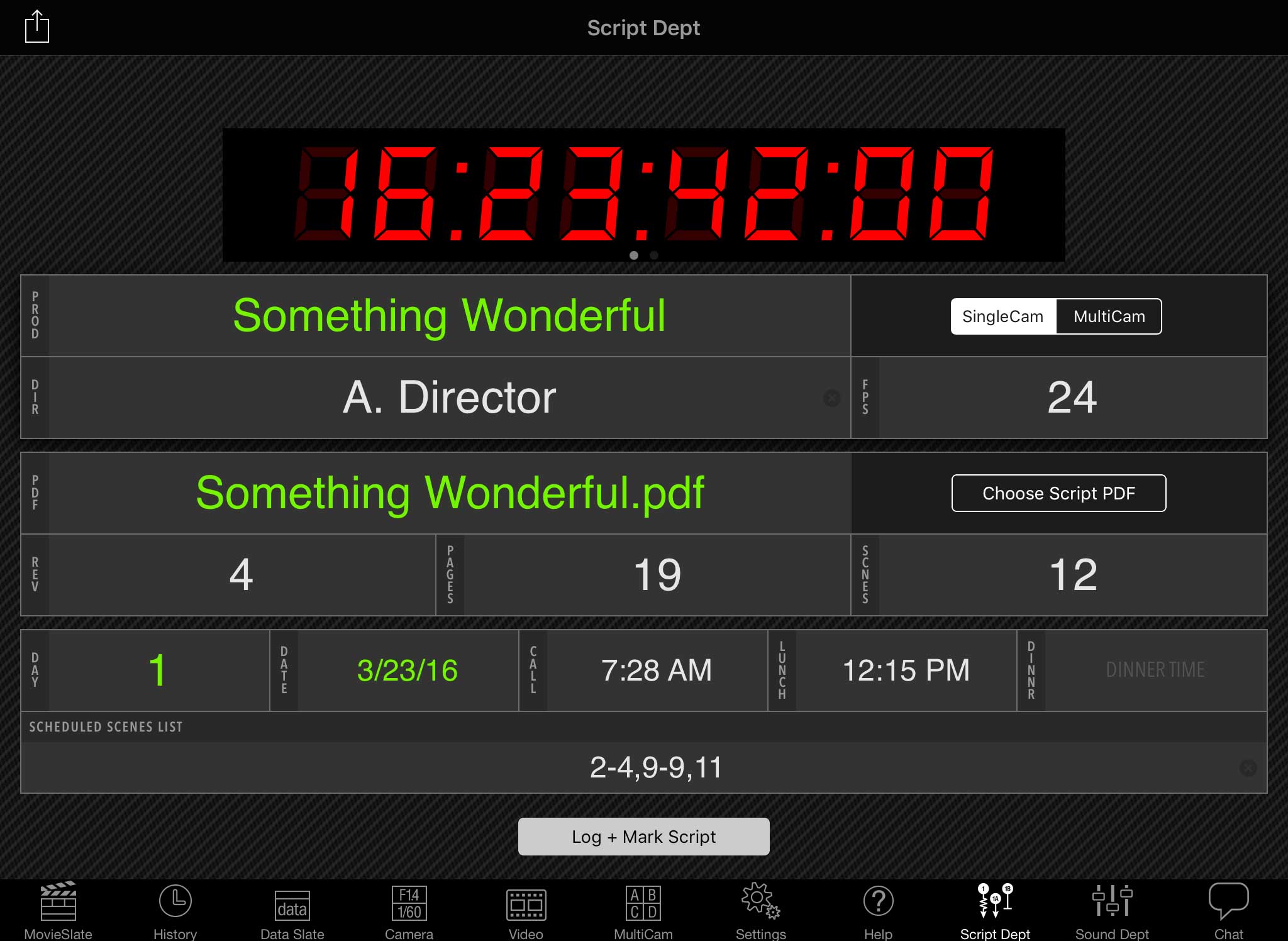 Screenshot: MovieSlate screen