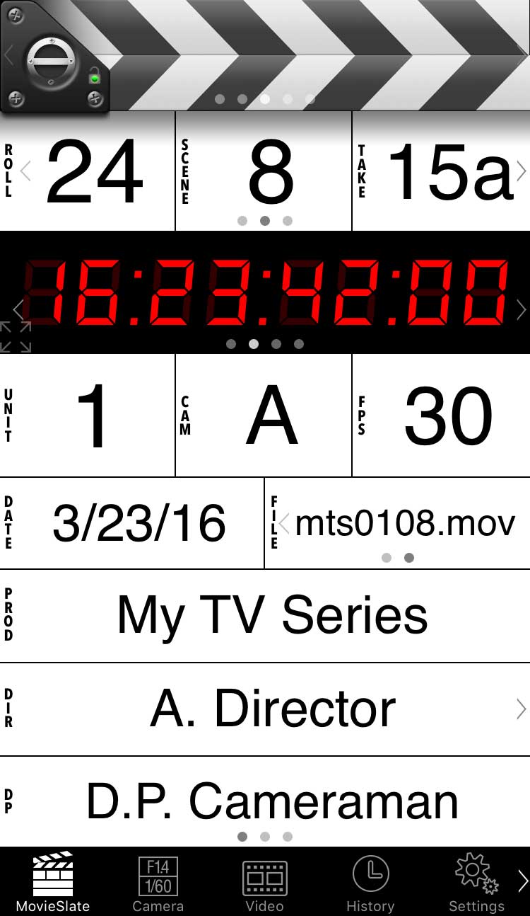 Screenshot: MovieSlate screen