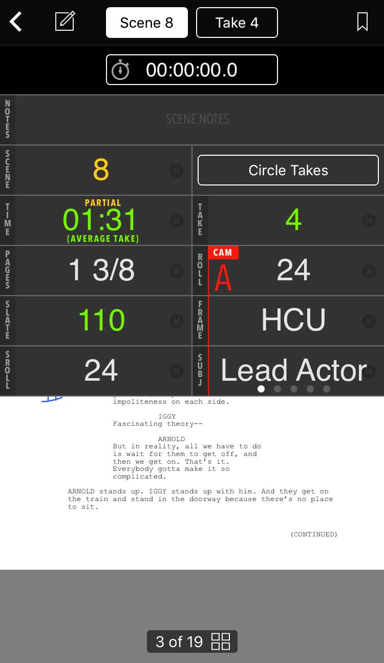 Screenshot: MovieSlate screen