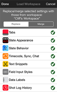 Image: Workspace Download menu from the MovieSlate app