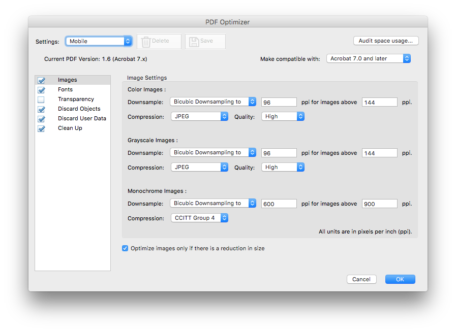 Image: PDF Document Export Settings