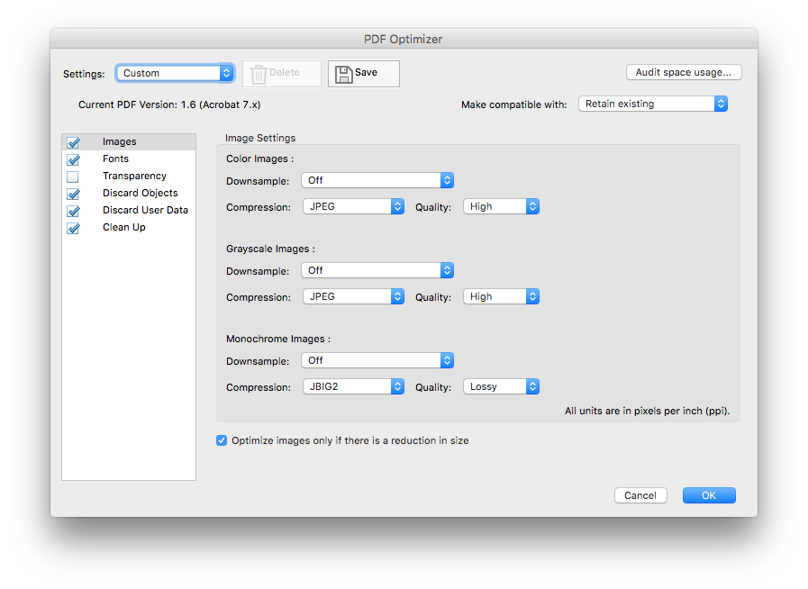 Image: PDF Document Export Settings