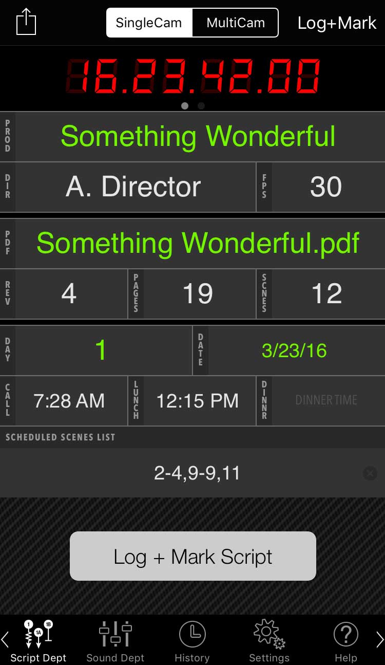 Screenshot: MovieSlate screen
